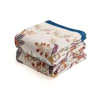 VANJOROY Copriletto per divano in cotone biologico 100% - 200 x 230 cm, morbido e amichevole per la pelle a doppio lato con motivo floreale bohémien beige per 2, 3 posti, poltrone, divani e copriletto