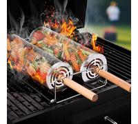 Vankarr Cestini per Grigliare Rotante 2 Pezzi Cestello per Grigliate Acciaio Inox con Manico Rimovibile Cesto per Barbecue, Accessori per Barbecue All Aperto per Verdure e Gamberi