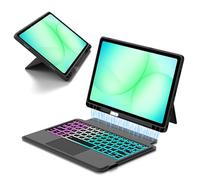 VANKEYPAD Custodia con Tastiera per 11 pollici Samsung Galaxy Tab A11+ Plus/A9+ Plus : Retroilluminazione arcobaleno Custodia per tastiera, Italiano QWERTY Staccabile Tastiera con Touchpad, Nero