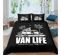VanLifeIllustrationcopripiumino ultra microfibra 3 Pezzi stampa di 3D cerniera nascosta RetroAdventureStyle Set Di Copripiumino incluso federe aiosa morbida for adolescenti Double（200x200cm）