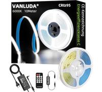 VANLUDA Striscia LED COB 10 Metri, Striscia LED Bianco Caldo con Alimentatore e Telecomando, CRI>90, DC24V, Larghezza 8mm, Striscia LED Continua senza Punti Luce