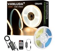 VANLUDA Striscia LED COB 5M, Striscia LED Bianco Caldo con Alimentatore e Telecomando, CRI>90, DC24V, Larghezza 8mm, Striscia LED Continua senza Punti Luce