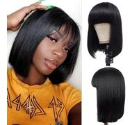 Vanmast Parrucche Per Capelli Umani Hmuan Hair Wig With Bangs Straight Bob Wig for Women Brazilian Virgin Glueless Wigs Human Hair None Lace Front Wigs Parrucche Ricci Nera Con Frangia 12 inch