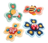 Vanmor Giocattolo rotante con ventosa per bambini, giocattoli per bambini, con ventosa per seggiolone, vassoio da bagno o da viaggio in aereo, regalo per i più piccoli (4 pezzi)