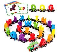 Vanmor Set di treni magnetici in legno con lettere dell'alfabeto, giocattoli Montessori per bambini di 3 anni, regali in legno per ragazzi e ragazze dai 3 anni in su