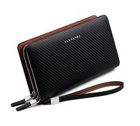 VANNANBA Pochette da uomo Pochette grande in pelle Borsa Business Doppia Zip Blu Nero, nero, Casual