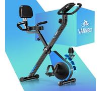 VANNECT Cyclette Pieghevole con Schienale Ergonomico, Cyclette da Casa con 16 Livelli Resistenza Magnetica, Misurazione Manuale Pulsazioni, Monitor LCD, Sedile di Comfort per Casa e Ufficio 160KG