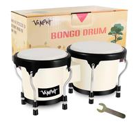 VANPHY Bongo Drum 10,5 cm e 15,5 cm Set per bambini e adulti, strumenti a percussione per bongo, con chiave sintonizzabile e confezione regalo, colore: bianco
