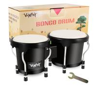 VANPHY Bongo Drum 10,5 cm e 15,5 cm Set per bambini e adulti, strumenti a percussione per bongo, con chiave sintonizzabile e confezione regalo (nero)