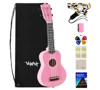 VANPHY Ukulele soprano per principianti e bambini, con custodia da 53,3 cm, per principianti, ukulele soprano hawaiano, lucidatura per adulti, in tiglio, 53 cm, con plettri per cinghie, panno per la