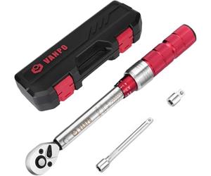 VANPO Chiave Dinamometrica 1/4", 3-25 Nm Set, Precisione ± 3% con Pulsante a Sgancio Rapido, Testa Reversibile 72T con Clic, Barra di Prolunga, Adattatore da 3/8" per Bici da Strada e Mountain, Moto