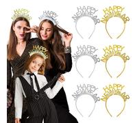 Vanpoo 6 cerchietti per capelli con scritta "Happy New Year" per donne e ragazze, fasce per capodanno 2026 per adulti, tiara oro e argento per bomboniere, accessori 2026