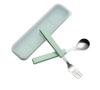 VANRA 2-Piece Set Posate per Bambini in Acciaio Inox 18/10 Argento Bambino Stoviglie Posate Posate Utensili forchetta e Cucchiaio da tavola con Custodia da Viaggio per Bambini Bambini (Cromato (Verde)