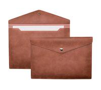 VANRA Cartelle portadocumenti in pelle PU A4 portadocumenti impermeabile portafoglio archivio file organizer per formato lettera con chiusura a bottone a pressione, marrone