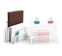 VANRA Organizer per lettere piccole, confezione da 2 organizer da scrivania, in rete metallica, 3 scomparti (2 bianchi)