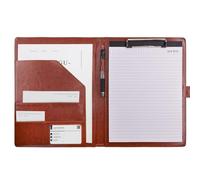 VANRA Padfolio - Cartella portadocumenti in pelle, organizer per interviste, per documenti legali, formato A4, blocco note con clip e porta biglietti da visita (marrone)