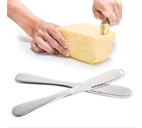 VANRA, Set di 4 coltelli per burro e formaggio, in acciaio inossidabile, con bordo seghettato e fessure per triturare il burro