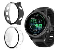 Vanrain Cover per Garmin Forerunner 570 42mm, 2 Pezzi Custodia Protezione Totale Ultra Sottile Cover Rigida per PC Schermo con Pellicola Vetro, Transparent+Nero