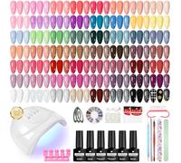 VANREESA 55 Colori Kit Semipermanente Unghie, 77PZ Kit Unghie Gel Completo con Top Base Opaco Brillantini Coat e Lampada UV Led Unghie 48W e Strumenti per Manicure, Set Manicure per Principianti