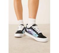 Vans - Knu Skool - Sneakers nere e bianche con fiamme blu ai lati-Nero 36