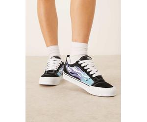 Vans - Knu Skool - Sneakers nere e bianche con fiamme blu ai lati-Nero 36