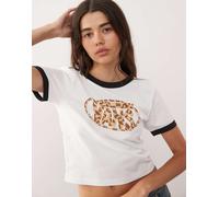 Vans - T-shirt con bordi a contrasto neri e stampa ovale leopardata-Nero L
