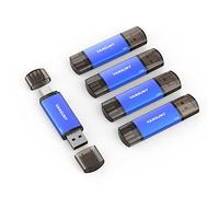 Vansuny Confezione da 5 unità flash USB di tipo C 2 in 1 da 32 GB, Dual USB A + Tape C, OTG Flash Drive per smartphone Android, tablet, computer portatile (blu)