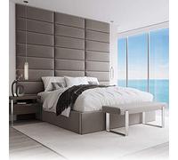 VANT Pannelli di Rivestimento Imbottiti Con Accento - Confezione 4 - Facile Installare - Testiera King Size(Velluto Peluche Gotico Grigio, 76cm LARGO)