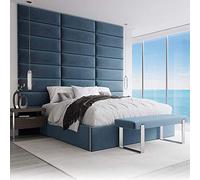VANT Pannelli di Rivestimento Imbottiti Con Accento - Confezione da 4 - Facile da Installare - Testiera King Size(Velvet Plush Pavone Blu, 91cm LARGO)