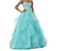 Vantexi Abito da donna lungo con perline scintillanti da ballo, abiti da sposa in organza con volant, abiti da ballo di fine anno scolastico, abiti da cerimonia, turchese, 42