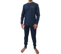 Vanuè Pigiama Uomo Invernale in 100% Cotone Caldo Interlock. Taglie Oversize (IT, Testo, M, Regular, Regular, 655 Blu)