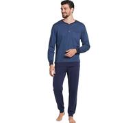 Vanuè Pigiama Uomo Invernale in Cotone Caldo 100% Interlock. Taglie Over Size Pigiama Lungo Due Pezzi (IT, Testo, XL, Regular, Regular, 515 Blu)