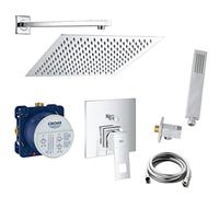 vanvilla Grohe Eurocube G01 - Sistema doccia con miscelatore monocomando e doccia a pioggia vanvilla con rubinetto, soffione doccia rettangolare, set doccia lucido V2