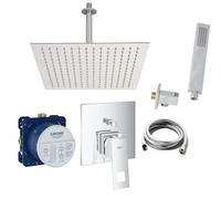 vanvilla Grohe Eurocube G17 - Set doccia con miscelatore monocomando e soffione a pioggia vanvilla rettangolare con uscita da soffitto, set doccia G17 lucido