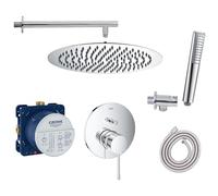 Vanvilla Grohe - Sistema doccia con miscelatore monocomando Essence e vanvilla a pioggia con rubinetto e soffione rotondo, set doccia G05, lucido