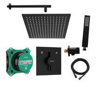 vanvilla Hansgrohe Duo Turn E e vanvilla - Doccia a pioggia con rubinetto, soffione doccia rettangolare, set doccia HGS201 nero opaco