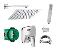 vanvilla Hansgrohe Logis - Sistema doccia a incasso con miscelatore monocomando e funzione pioggia, rubinetto, soffione rettangolare, set doccia HG01, lucido (V2)