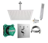 vanvilla Sistema doccia con miscelatore incasso doccia di Hansgrohe Duo Turn E e doccia a pioggia vanvilla con miscelatore, soffione doccia angolare, kit doccia HG202 cromo