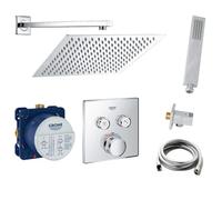 vanvilla Sistema doccia con miscelatore thermostatico incasso doccia di Grohe SmartControl e doccia a pioggia vanvilla con miscelatore, soffione doccia angolare, kit doccia G02 cromo