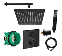 vanvilla Sistema doccia con miscelatore thermostatico incasso doccia di Hansgrohe Ecostat Square e doccia a pioggia vanvilla con miscelatore, soffione doccia angolare, kit doccia HGS03 nero opaco