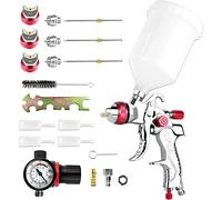 Vanwoke HVLP - Pistola a spruzzo, 1,4 mm, 1,7 mm, 2,0 mm, 3 ugelli con bicchiere di plastica 600 CC, sistema di spruzzo professionale per auto, con regolatore di pressione dell'aria (rosso)