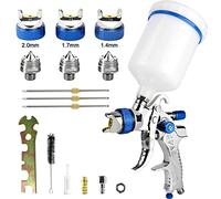 Vanwoke Pistola a Spruzzo,HVLP Pistola Verniciatura Professionale, Aria Alimentazione a gravità Kit Pistola Pneumatica per Vernice,Contenitore 600CC Aerografo,3 Ugelli 1.4mm 1.7mm 2.0mm(Blu)