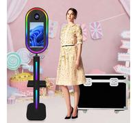 VANYA Cabina fotografica a specchio ovale da 15,6 pollici, portatile con touch screen a specchio istantaneo, mini PC integrato, con custodia per il noleggio di feste di nozze (nero)