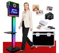 VANYA Fotobooth portatile da 15,6" con schermo tattile per selfie DSLR, con luce RGB, custodia da viaggio, per matrimoni, compleanni, feste, eventi (Black, Photo Booth+Camer Printer)