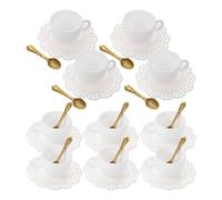 VANZACK 10 Set Di Mini Tazze Da Caffè Realistiche Di Casa Delle Bambole In Plastica Tazze Da Tè Bianche Con Piattini E Cucchiaini In Metallo Set Per Giocattoli Per La Casa