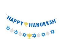 VANZACK 2 Ghirlanda Hanukkah con Stelle David e Menorah in Decorazione Festiva per Feste Banner Appendibile per Interni ed Esterni per Porte e Finestre