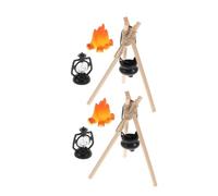 VANZACK 2 Impostati Miniature Falò con Pentola e Lanterna Decorazione Realistica per Casa delle Bambole e Scene Invernali Accessori Camping in Miniatura per Ambientazioni Natalizie e Foto