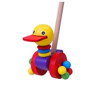 VANZACK 2 pezzi Walker Legno Carrello Spingi e Impara con Manico Lungo Facile da Smontare per Giocattolo Educativo Colori Vivaci con Design Animali Cartoon per Prima Infanzia