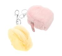 VANZACK 2 Portamonete Peluche Mini con Portachiavi per Bambine Borsetta Morbida e Compatta per Monete Auricolari e Chiavi Regalo per Ragazze Design Carino Rosa e Giallo