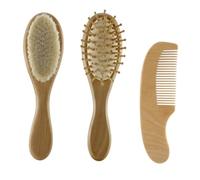 VANZACK 3pezzi Spazzola Di Lana Per Ragazzo Ragazza Ragazza Pettine e Manico in Bambù Per Bagnetto e Doccia Del Ragazzo Sicura